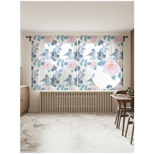 Тюль для кухни и спальни JoyArty "Ночные цветы", 2 полотна со шторной лентой, 145x180 см.