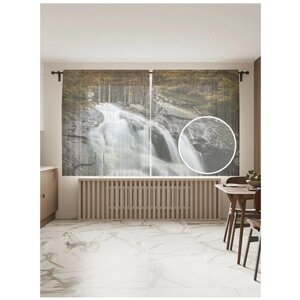 Тюль для кухни и спальни JoyArty "Опасное течение", 2 полотна со шторной лентой шириной по 145 см, высота 180 см.