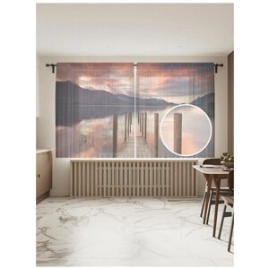 Тюль для кухни и спальни JoyArty "Пирс и небо", 2 полотна со шторной лентой шириной по 145 см, высота 180 см.