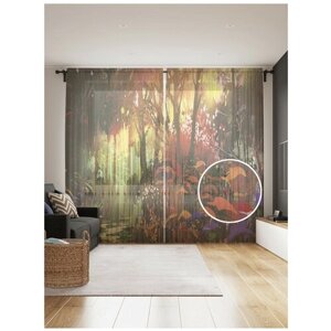 Тюль для кухни и спальни JoyArty "Потерянный лес", 2 полотна со шторной лентой шириной по 145 см, высота 265 см.