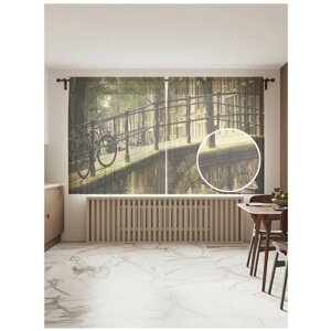 Тюль для кухни и спальни JoyArty "Прогулочный мостик", 2 полотна со шторной лентой шириной по 145 см, высота 180 см.