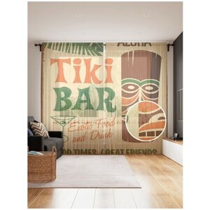 Тюль для кухни и спальни JoyArty "Тики-бар Алоха", 2 полотна со шторной лентой шириной по 145 см, высота 265 см.
