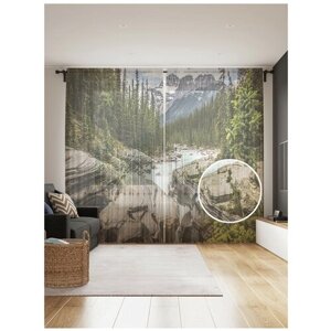 Тюль для кухни и спальни JoyArty "Зимняя природа", 2 полотна со шторной лентой шириной по 145 см, высота 265 см.