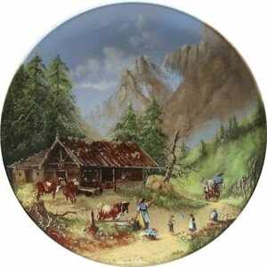 У альпийской хижины, винтажная декоративная настенная тарелка из коллекции "Идиллия жизни в горах" Кристиана Люкеля