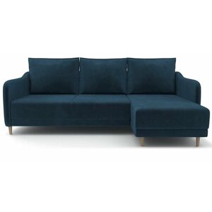 Угловой диван-кровать PUSHE раскладной Бьёрг, правый угол, синий Nebby 030