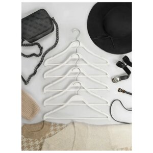Вешалки-плечики для одежды пластик под дерево с перекладиной, цвет белый, 41 см, комплект 5 штук