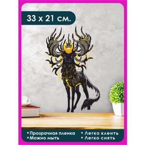 Виниловая наклейка для интерьера "Чёрный олень и золотые рога / мистическое лесное животное"
