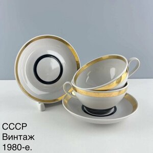 Винтажная чайная пара "Параллели"Фарфор Дулево. Советский минимализм. СССР, 1980-е.