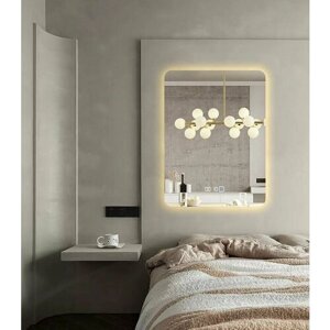 Зеркало для ванной с часами Prisma 100*80 прямоугольное вертикальное "парящее" с тёплой LED-подсветкой