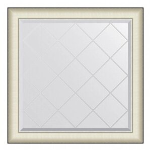 Зеркало Evoform Exclusive-G BY 4572 84x84 с гравировкой в багетной раме, белая кожа с хромом