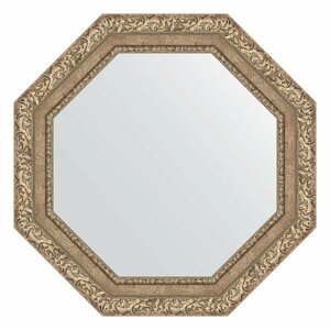 Зеркало настенное Octagon EVOFORM в багетной раме виньетка античное серебро, 65,4х65,4 см, для гостиной, прихожей, спальни и ванной комнаты, BY 3776