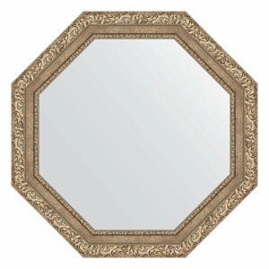 Зеркало настенное Octagon EVOFORM в багетной раме виньетка античное серебро, 75,4х75,4 см, для гостиной, прихожей, спальни и ванной комнаты, BY 3777