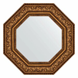Зеркало настенное Octagon EVOFORM в багетной раме виньетка состаренная бронза, 60,6х60,6 см, для гостиной, прихожей и ванной комнаты, BY 3856
