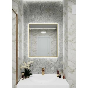 Зеркало с подсветкой в алюминиевой раме настенное Market-house 80х70 см. Свет: Нейтральный Белый 6000К. Золото