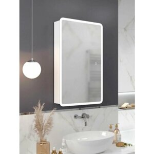 Зеркало-шкаф в ванную комнату, настенный, с подсветкой, прямоугольный 50х80 см, сенсорный выключатель