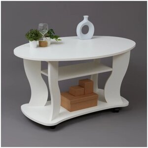 Журнальный стол TAVOLINO, приставной столик, овальный на колесиках, белый, 98х60х53 см, VERAMENTE