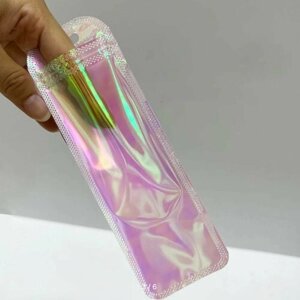 Зип пакеты прозрачные с розовым отливом для мелких предметов с застежкой zip, 6*18 см (ширина 6 см, высота 18 см), 10 шт.