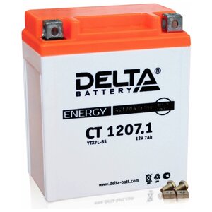 Аккумулятор AGM стартерный герметичный Delta CT 1207.1 | YTX7L-BS (12V / 7 Ah / 114х70х132 мм / ток 100 А) обратная полярность (