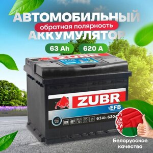 Аккумулятор автомобильный ZUBR EFB 63 Ah 620 A обратная полярность 242x175x190
