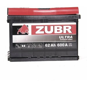 Аккумулятор ZUBR Ultra 62 Ач обратная полярность низкий