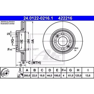 ATE 24012202161 24.0122-0216.1_диск тормозной передний! Nissan Micra, Renault Clio III 1.0-1.5DCi 03>