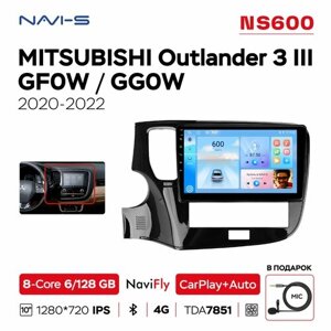 Автомагнитола NaviFly NS600 6/128 для Mitsubishi Outlander 3 III GFOW/GGOW (Мицубиси Аутлендер 3) 2020 - 2022 для комплектации со штатной камерой заднего вида