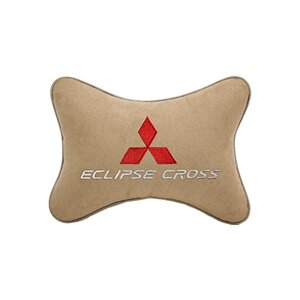 Автомобильная подушка на подголовник алькантара Beige c логотипом автомобиля MITSUBISHI Eclipse Cross