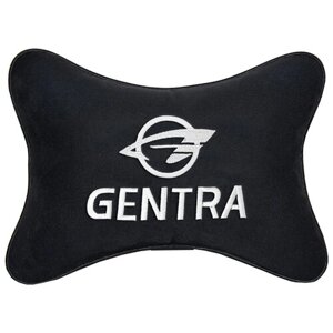 Автомобильная подушка на подголовник алькантара Black c логотипом автомобиля RAVON Gentra