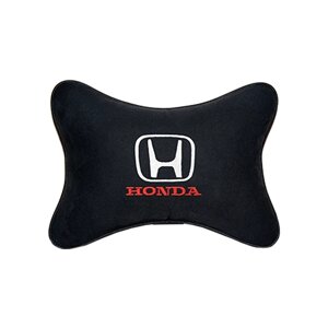 Автомобильная подушка на подголовник алькантара Black с логотипом автомобиля HONDA
