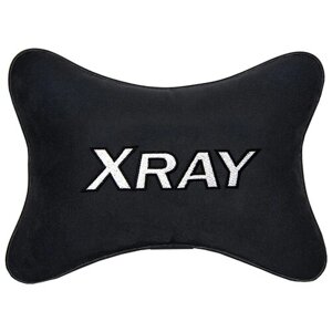Автомобильная подушка на подголовник алькантара Black с логотипом автомобиля LADA XRAY
