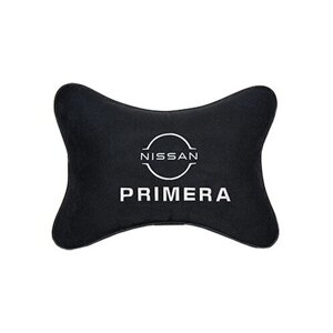 Автомобильная подушка на подголовник алькантара Black с логотипом автомобиля NISSAN PRIMERA