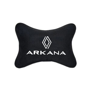 Автомобильная подушка на подголовник алькантара Black с логотипом автомобиля RENAULT Arkana