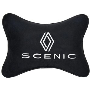 Автомобильная подушка на подголовник алькантара Black с логотипом автомобиля RENAULT Scenic
