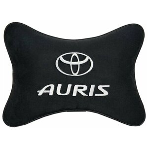 Автомобильная подушка на подголовник алькантара Black с логотипом автомобиля TOYOTA AURIS