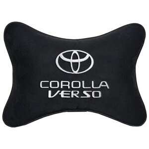 Автомобильная подушка на подголовник алькантара Black с логотипом автомобиля TOYOTA COROLLA VERSO