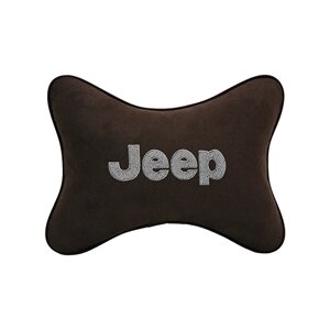 Автомобильная подушка на подголовник алькантара Coffee с логотипом автомобиля JEEP