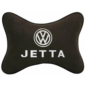 Автомобильная подушка на подголовник алькантара Coffee с логотипом автомобиля VOLKSWAGEN JETTA