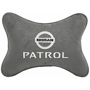 Автомобильная подушка на подголовник алькантара L. Grey с логотипом автомобиля NISSAN MICRA