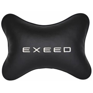 Автомобильная подушка на подголовник экокожа Black с логотипом автомобиля EXEED