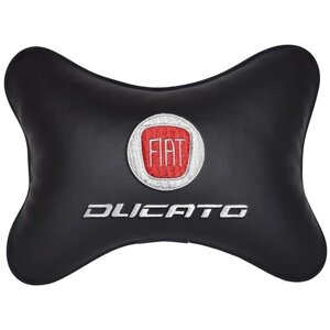 Автомобильная подушка на подголовник экокожа Black с логотипом автомобиля FIAT Ducato