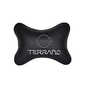 Автомобильная подушка на подголовник экокожа Black с логотипом автомобиля NISSAN Terrano (new)