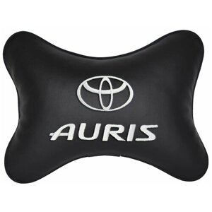 Автомобильная подушка на подголовник экокожа Black с логотипом автомобиля TOYOTA AURIS