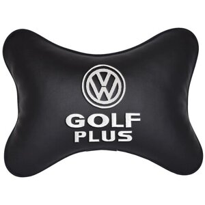 Автомобильная подушка на подголовник экокожа Black с логотипом автомобиля VOLKSWAGEN GOLF PLUS