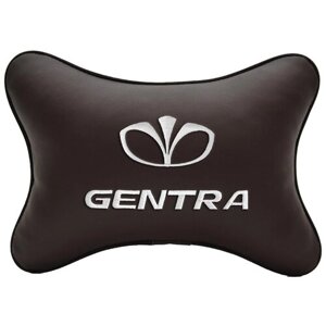Автомобильная подушка на подголовник экокожа Coffee с логотипом автомобиля DAEWOO Gentra