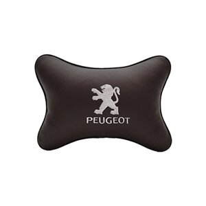 Автомобильная подушка на подголовник экокожа Coffee с логотипом автомобиля PEUGEOT