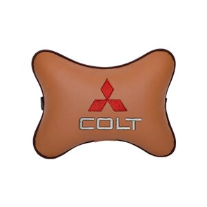Автомобильная подушка на подголовник экокожа Fox c логотипом автомобиля COLT