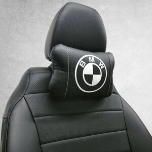Автомобильная подушка под шею на подголовник эмблема BMW, для БМВ. Подушка для шеи в машину. Подушка на сиденье автомобиля.