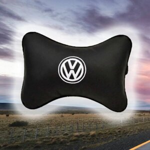 Автомобильная подушка под шею на подголовник из экокожи и вышивкой для Volkswagen (фольцваген)