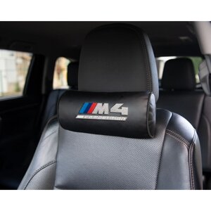 Автомобильная подушка-валик на подголовник экокожа Black c вышивкой BMW M4 COMPETITION