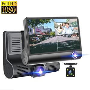 Автомобильный видеорегистратор с двумя основными объективами и камерой заднего вида для парковки автомобиля / разрешение Full HD 1080P / G-Sensor / LCD дисплей